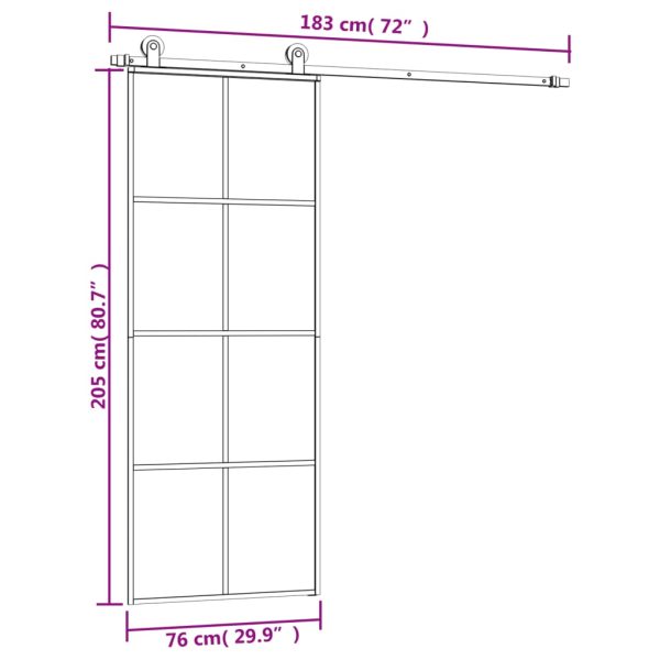 Sliding Door with Hardware Set  ESG Glass&Aluminium – 76×205 cm, 4×2 grids