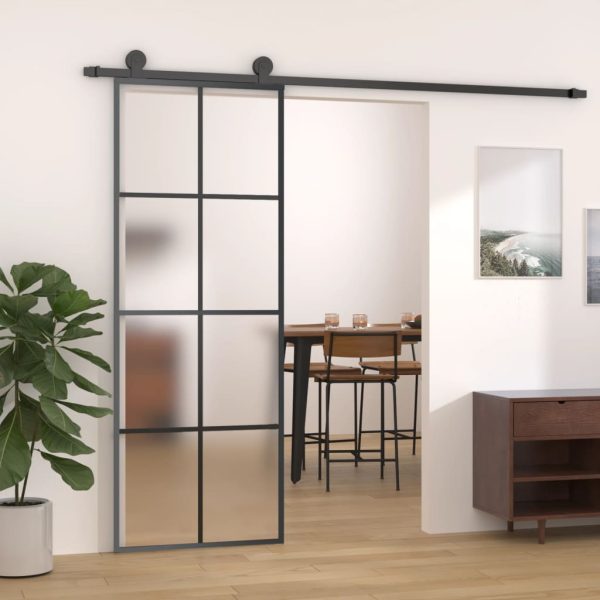 Sliding Door with Hardware Set  ESG Glass&Aluminium – 76×205 cm, 4×2 grids