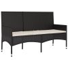 3-Seater Garden Bench with Cushions Poly Rattan – Black and Cream