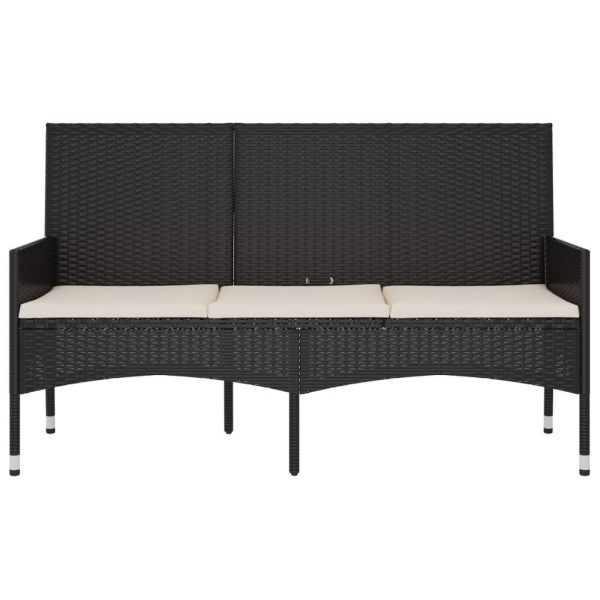 3-Seater Garden Bench with Cushions Poly Rattan – Black and Cream