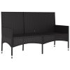 3-Seater Garden Bench with Cushions Poly Rattan – Black and Cream