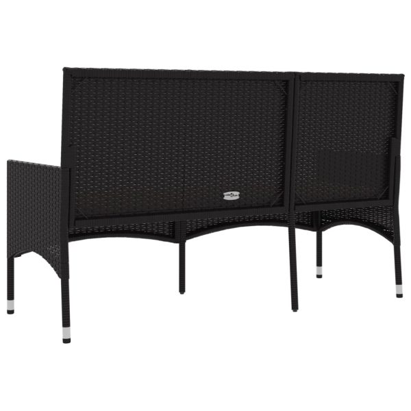 3-Seater Garden Bench with Cushions Poly Rattan – Black and Cream