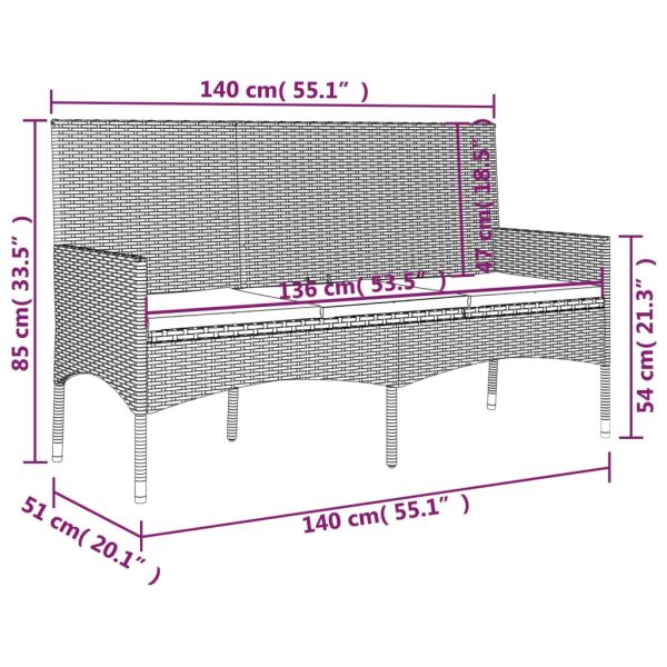 3-Seater Garden Bench with Cushions Poly Rattan – Black and Cream