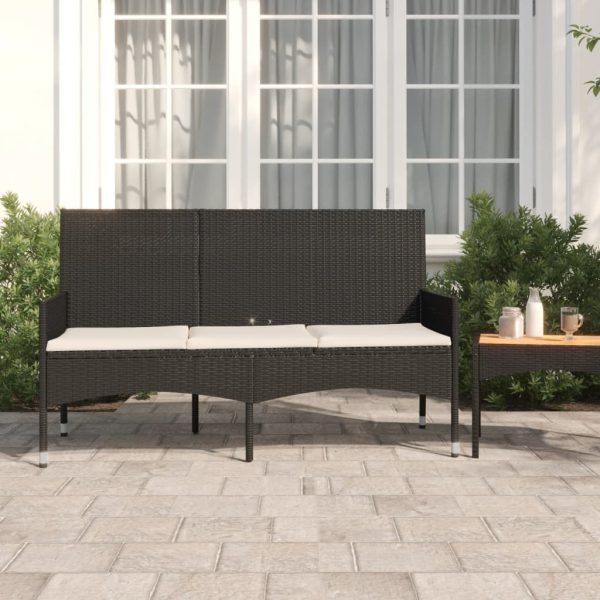 3-Seater Garden Bench with Cushions Poly Rattan – Black and Cream