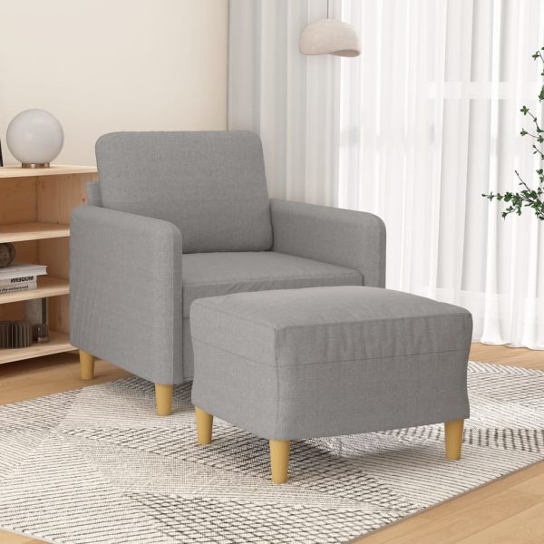 Hewitt Sofa Chair with Footstool Fabric – Light Grey