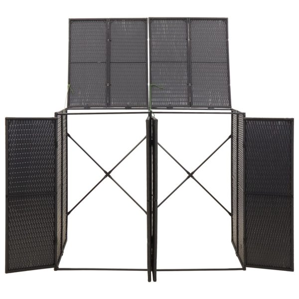 Double Wheelie Bin Shed 140x80x117 cm Poly Rattan – Black