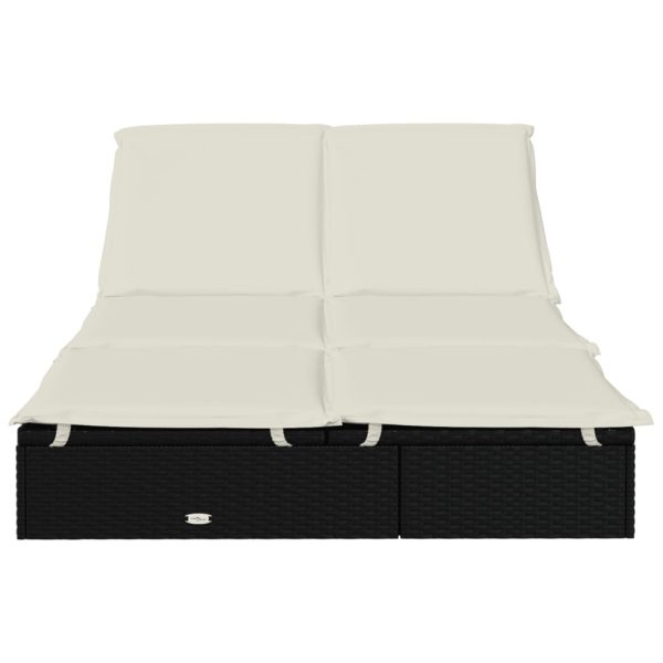 2-Person Sunbed with Cushions Poly Rattan – Black and White