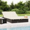 2-Person Sunbed with Cushions Poly Rattan – Black and White