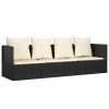 Outdoor Lounge Bed with Cushions Poly Rattan – Black and Cream White