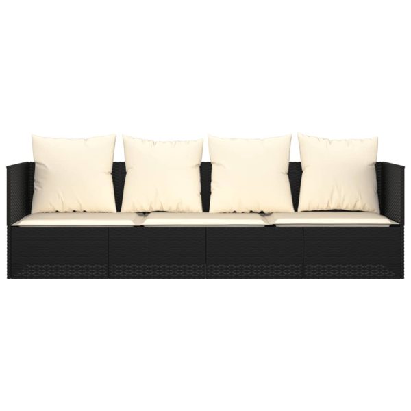 Outdoor Lounge Bed with Cushions Poly Rattan – Black and Cream White