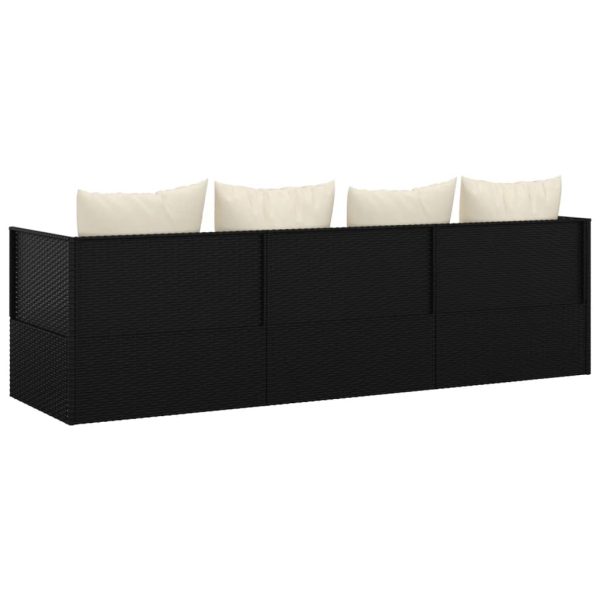 Outdoor Lounge Bed with Cushions Poly Rattan – Black and Cream White