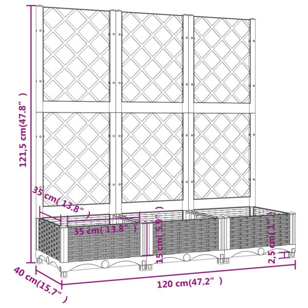 Garden Planter with Trellis PP – 120x40x121.5 cm, Light Grey