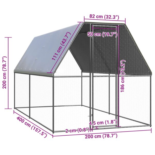 Outdoor Chicken Cage Galvanised Steel – 2x4x2 m