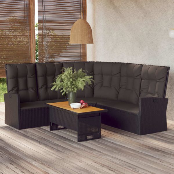 Reclining Corner Sofa with Cushions Poly Rattan – Black