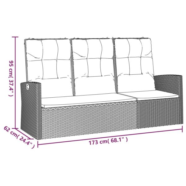 Reclining Garden Bench with Cushions 173 cm Poly rattan – Black