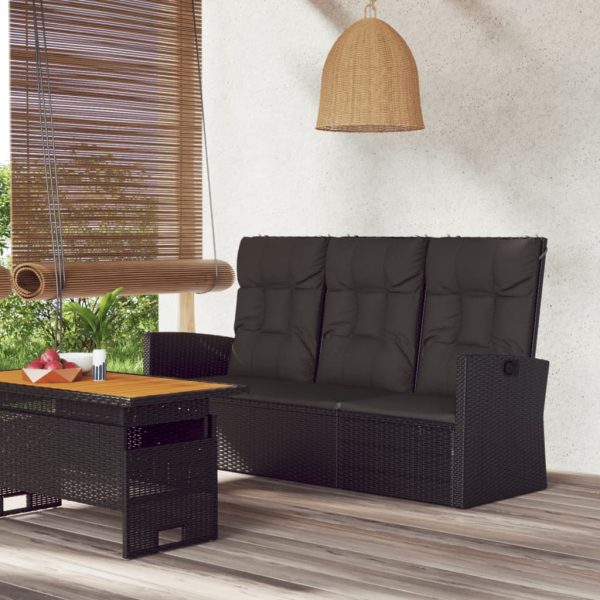 Reclining Garden Bench with Cushions 173 cm Poly rattan – Black