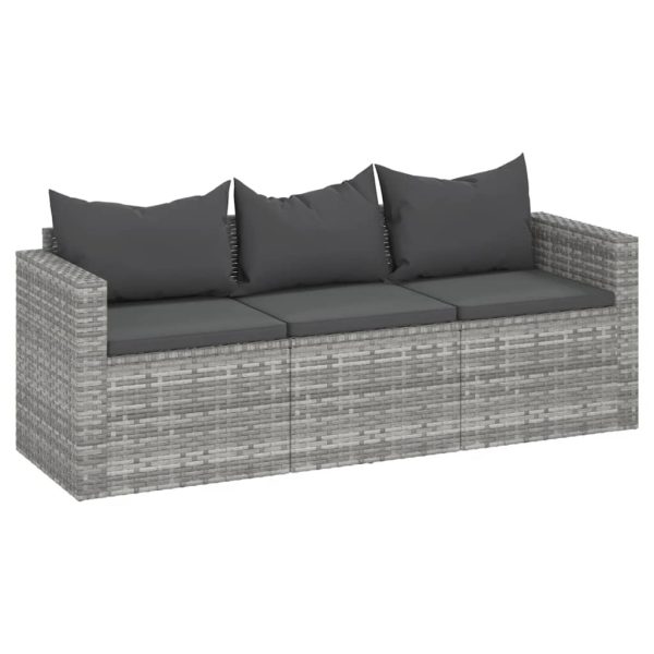 3-Seater Garden Sofa with Cushions Grey Poly Rattan