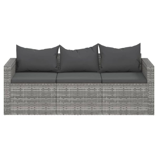 3-Seater Garden Sofa with Cushions Grey Poly Rattan