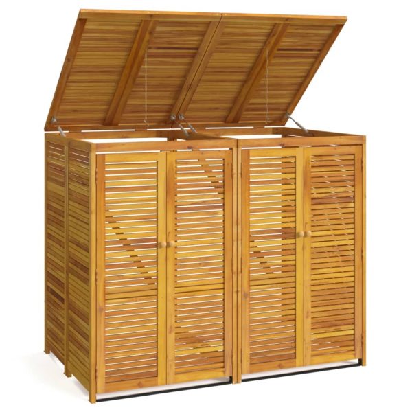 Double Garbage Bin Shed Solid Wood Acacia – 140x89x117 cm