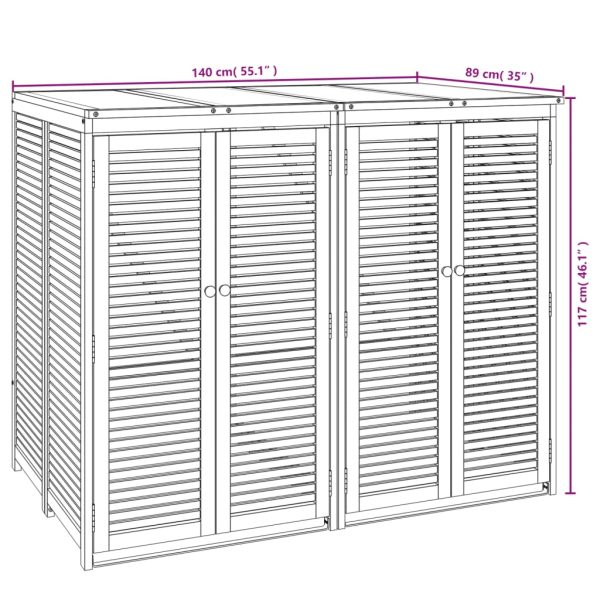 Double Garbage Bin Shed Solid Wood Acacia – 140x89x117 cm