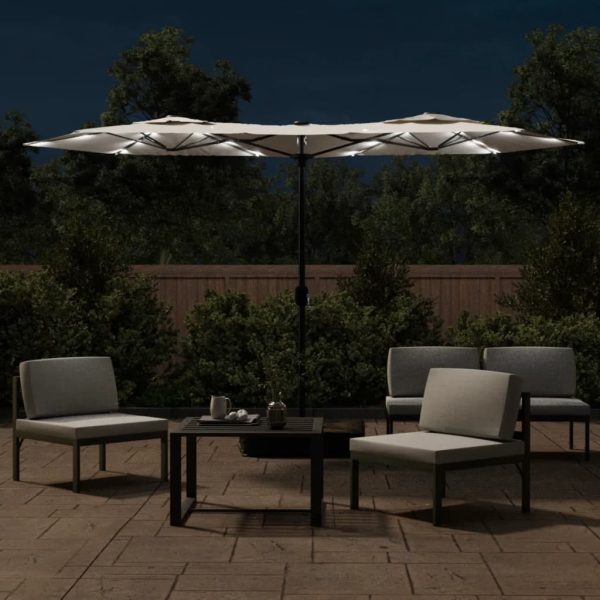 Double-Head Parasol with LEDs Sand 316×240 cm – White