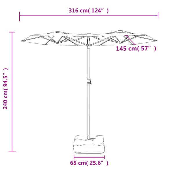 Double-Head Parasol with LEDs Sand 316×240 cm – White