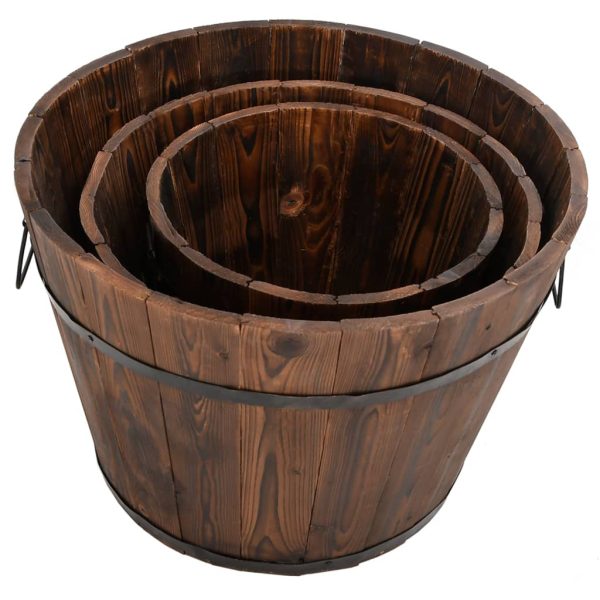 3 Piece Wooden Bucket Planter Set Solid Fir Wood – ? 45×35 cm