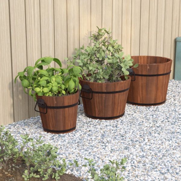 3 Piece Wooden Bucket Planter Set Solid Fir Wood – ? 45×35 cm