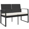 2-Seater Garden Bench with Cushions PP Rattan – Black