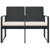 2-Seater Garden Bench with Cushions PP Rattan – Black