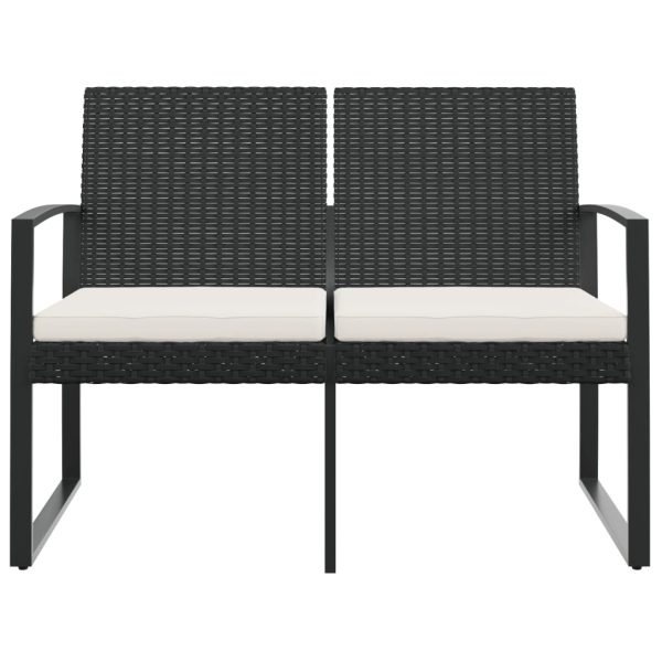 2-Seater Garden Bench with Cushions PP Rattan – Black