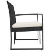 2-Seater Garden Bench with Cushions PP Rattan – Black