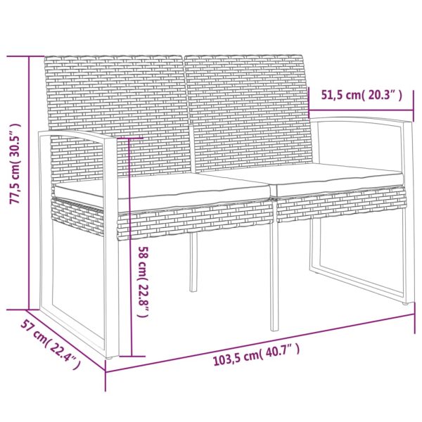 2-Seater Garden Bench with Cushions PP Rattan – Black