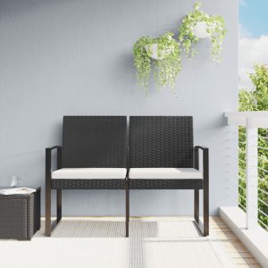 2-Seater Garden Bench with Cushions PP Rattan