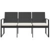 3-Seater Garden Bench with Cushions PP Rattan – Black