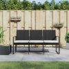 3-Seater Garden Bench with Cushions PP Rattan – Black