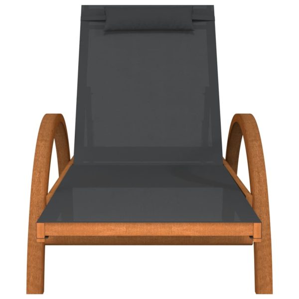 Sun Lounger with Pillow Grey Textilene and Solid Wood Poplar