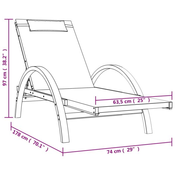 Sun Lounger with Pillow Grey Textilene and Solid Wood Poplar