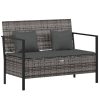 2-Seater Garden Bench with Cushions Poly Rattan – Grey