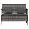 2-Seater Garden Bench with Cushions Poly Rattan – Grey