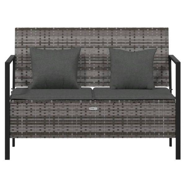 2-Seater Garden Bench with Cushions Poly Rattan – Grey