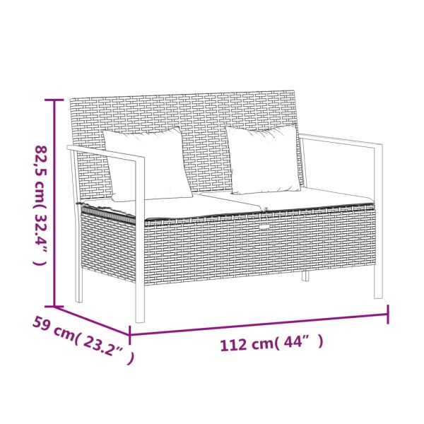 2-Seater Garden Bench with Cushions Poly Rattan – Grey