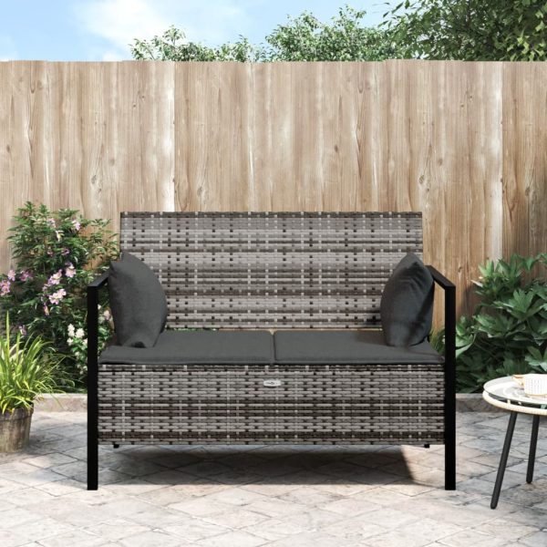 2-Seater Garden Bench with Cushions Poly Rattan – Grey