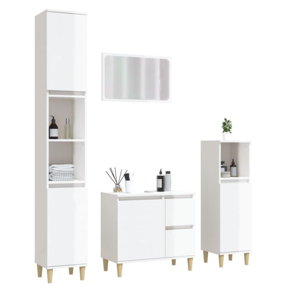 4 Piece Bathroom Furniture Set Engineered Wood – High Gloss White