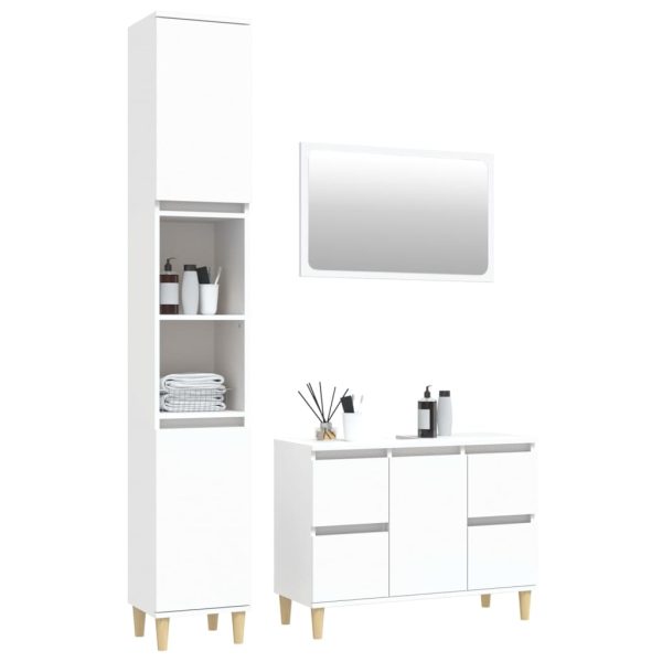 3 Piece Bathroom Furniture Set Engineered Wood – White