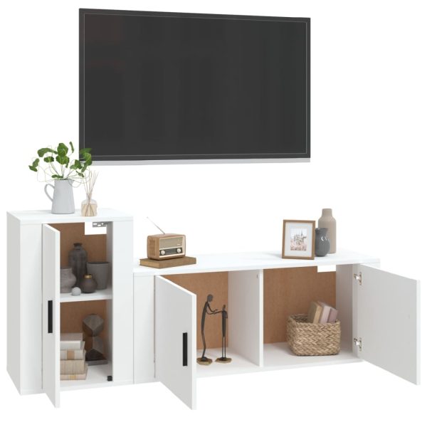 2 Piece TV Cabinet Set Engineered Wood – White