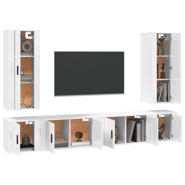 6 Piece TV Cabinet Set Engineered Wood – White