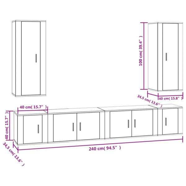 6 Piece TV Cabinet Set Engineered Wood – White