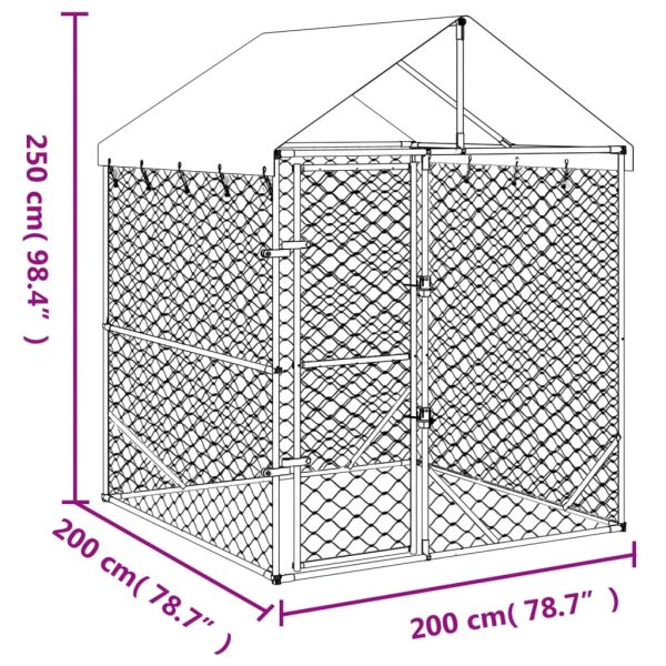 Outdoor Dog Kennel with Roof Silver 2x2x2.5 m Galvanised Steel