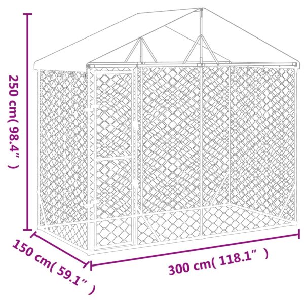 Outdoor Dog Kennel with Roof Silver 3×1.5×2.5 m Galvanised Steel